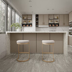 Elon Counter Height Stools in Brushed Gold Stainless Steel // Soft Ivory Fabric