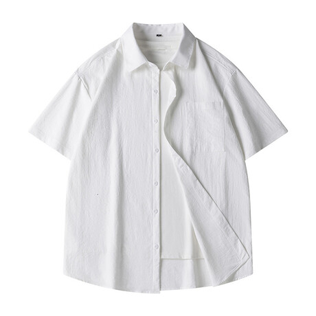 Solid Oversized Short Sleeve Button-Up // White (XS)