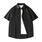 Solid Oversized Short Sleeve Button-Up // Black (XL)