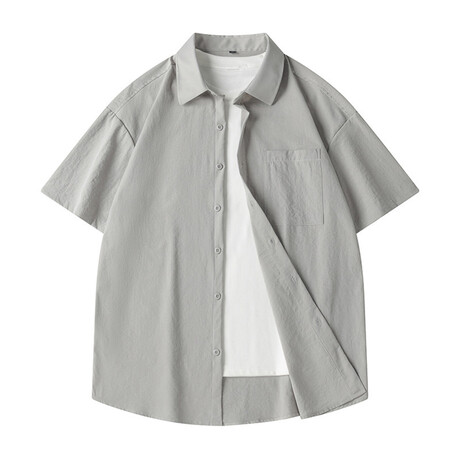 Solid Oversized Short Sleeve Button-Up // Gray (XS)