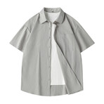 Solid Oversized Short Sleeve Button-Up // Gray (M)