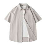 Solid Oversized Short Sleeve Button-Up // Light Khaki (2XL)
