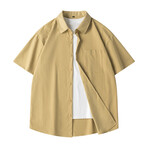 Solid Oversized Short Sleeve Button-Up // Yellow (M)
