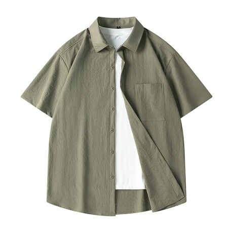 Solid Oversized Short Sleeve Button-Up // Army Green (XS)