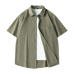 Solid Oversized Short Sleeve Button-Up // Army Green (2XL)