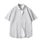 Striped Short Sleeve Button-Up // White + Black (2XL)