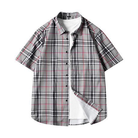 Plaid Short Sleeve Button-Up // Gray (XS)