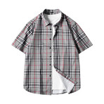Plaid Short Sleeve Button-Up // Gray (3XL)