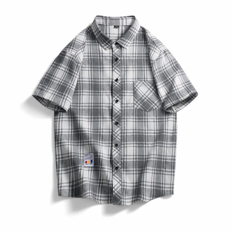 Glen Check Short Sleeve Button-Up // White (XS)