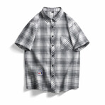 Glen Check Short Sleeve Button-Up // White (XL)