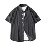 Striped Short Sleeve Button-Up // Black + White (3XL)