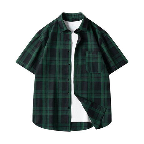 Glen Check Short Sleeve Button-Up // Dark Green (XS)