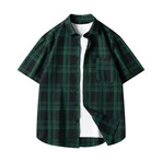 Glen Check Short Sleeve Button-Up // Dark Green (2XL)