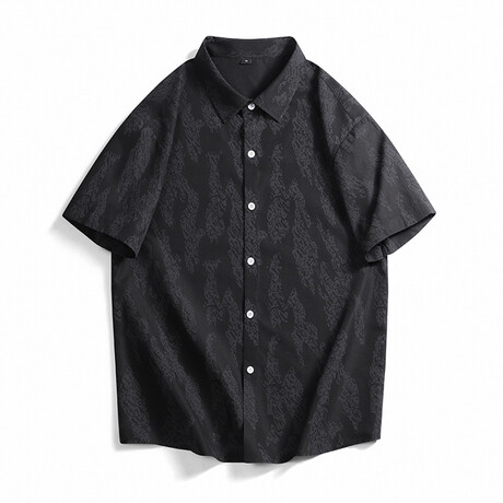 Pattern Oversized Short Sleeve Button-Up // Black (XS)