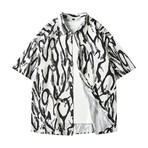 Pattern Short Sleeve Button-Up // White + Black (XL)
