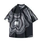 Printed Oversized Short Sleeve Henley // Black + White (L)
