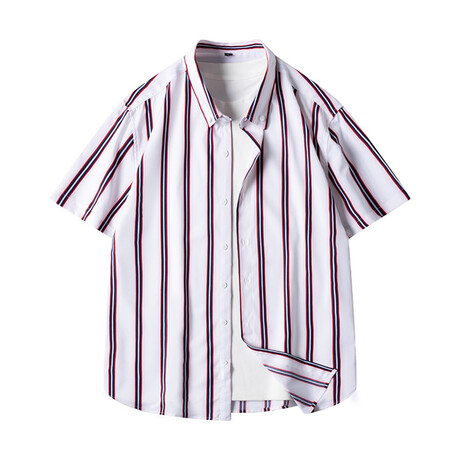 Striped Short Sleeve Button-Up // White (XS)