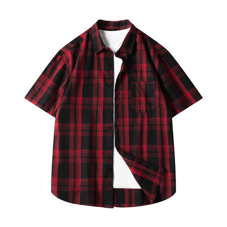 Glen Check Short Sleeve Button-Up // Red (XS)