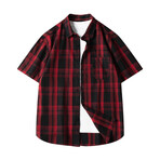 Glen Check Short Sleeve Button-Up // Red (XL)