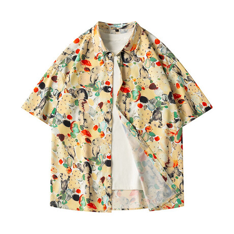 Pattern Short Sleeve Button-Up // Yellow (XS)
