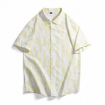 Pattern Oversized Short Sleeve Button-Up // White (L)
