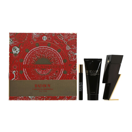 Men's Fragrance // Carolina Herrera // Bad Boy 3 Pc Set EDT Sprays + Shower Gel // 1.7 oz + .34 oz + 3.4 oz