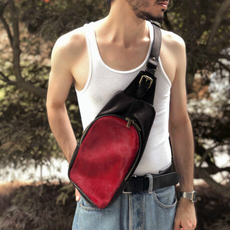 Francesca Med Messenger Sling - Italian Leather (Red)