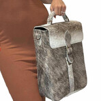 Anacleto Large Fur Double Wine Bottle Carrier - Vaquetta Leather (Spotty Brown)