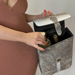 Anacleto Large Fur Double Wine Bottle Carrier - Vaquetta Leather (Spotty Brown)