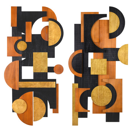 Amber Embraces I & II Hand Made & Hand Finished Dimensional Solid Wood Abstracts
