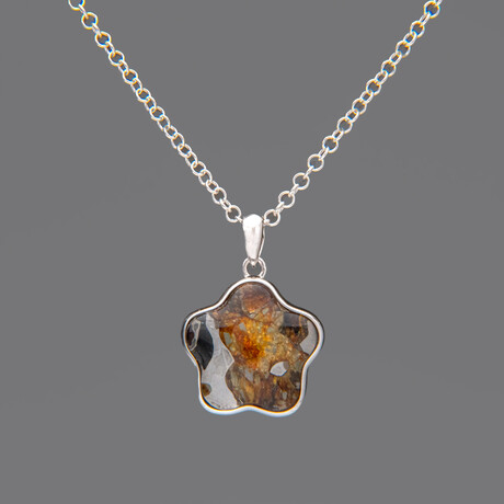 Sericho Pallasite Meteorite Square Pendant with 18" Sterling Silver Chain // 4.9 g