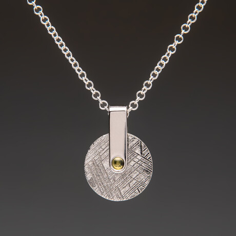 Muonionalusta Meteorite and Libyan Glass Pendant with 18" Sterling Silver Chain // 7.8 g
