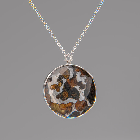 Sericho Pallasite Meteorite Square Pendant with 18" Sterling Silver Chain // 29.7 g