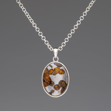 Sericho Pallasite Meteorite Square Pendant with 18" Sterling Silver Chain // 5 g