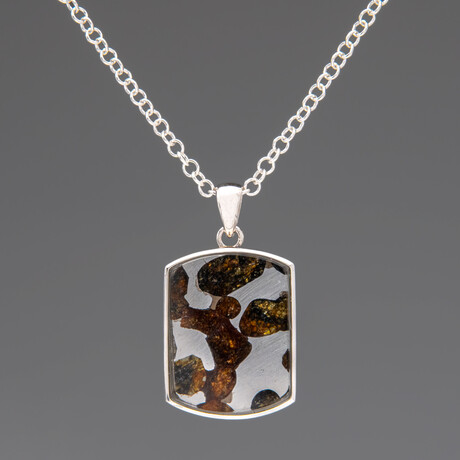 Sericho Pallasite Meteorite Square Pendant with 18" Sterling Silver Chain // 4.6 g