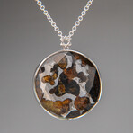 Sericho Pallasite Meteorite Square Pendant with 18" Sterling Silver Chain // 29.7 g