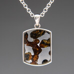 Sericho Pallasite Meteorite Square Pendant with 18" Sterling Silver Chain // 4.6 g