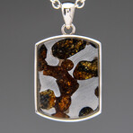 Sericho Pallasite Meteorite Square Pendant with 18" Sterling Silver Chain // 4.6 g