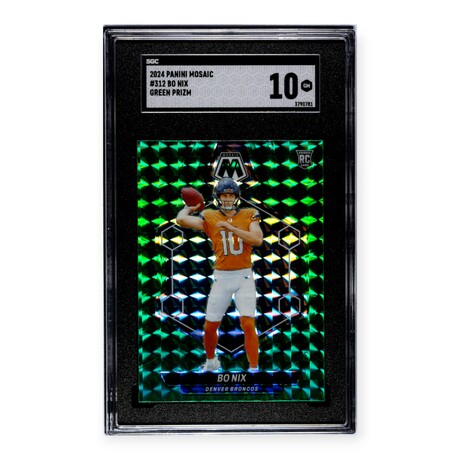 Bo Nix // 2024 Panini Mosaic Green Prizm // RC // SGC 10 Gem Mint