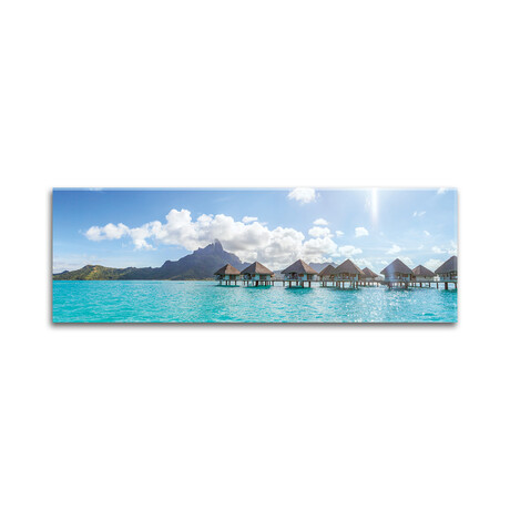 Panoramic Of Bungalows In Bora Bora Print on Acrylic Glass  by  Matteo Colombo (36"H x 12"W x 0.25"D)