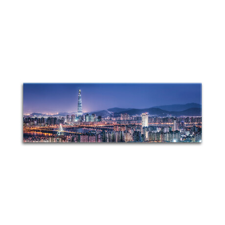 Seoul Skyline At Night With View Of Lotte World Tower Print on Acrylic Glass by Jan Becke (36"H x 12"W x 0.25"D)