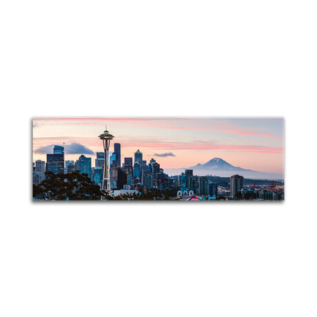 Seattle Skyline And Mt Rainier Print on Acrylic Glass  by  Matteo Colombo (36"H x 12"W x 0.25"D)