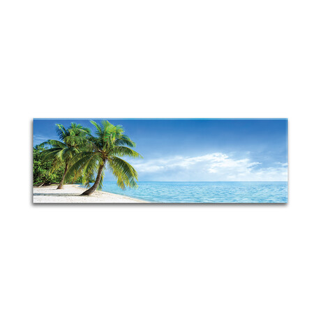 Tropical Beach Panorama With Palm Trees Print on Acrylic Glass  by  Jan Becke (36"H x 12"W x 0.25"D)