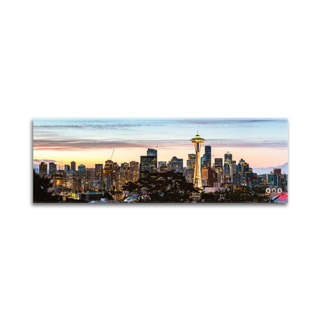 Seattle Skyline Panoramic Print on Acrylic Glass  by  Matteo Colombo (36"H x 12"W x 0.25"D)