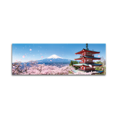Chureito Pagoda And Mount Fuji During Cherry Blossom Season Print on Acrylic Glass by Jan Becke (36"H x 12"W x 0.25"D)