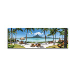 Panoramic View Of Mount Otemanu And The Blue Lagoon, Bora Bora, French Polynesia Print on Acrylic Glass  by  Jan Becke (36"H x 12"W x 0.25"D)
