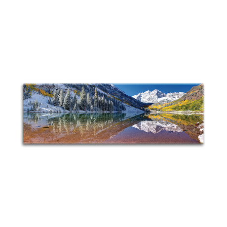 Fall Season At Maroon Bells Panoramic Image Print on Acrylic Glass by OLena Art (36"H x 12"W x 0.25"D)