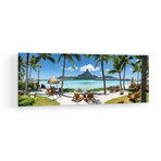 Panoramic View Of Mount Otemanu And The Blue Lagoon, Bora Bora, French Polynesia Print on Acrylic Glass  by  Jan Becke (36"H x 12"W x 0.25"D)