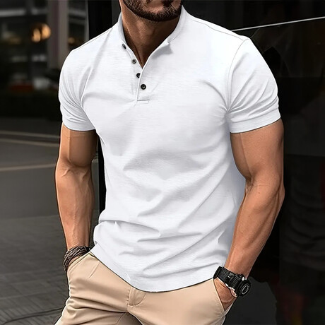 Short Sleeve Henley Shirt // White (XS)