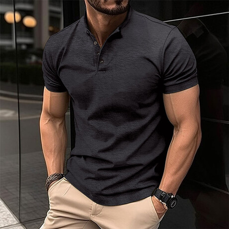 Short Sleeve Henley Shirt // Black (XS)